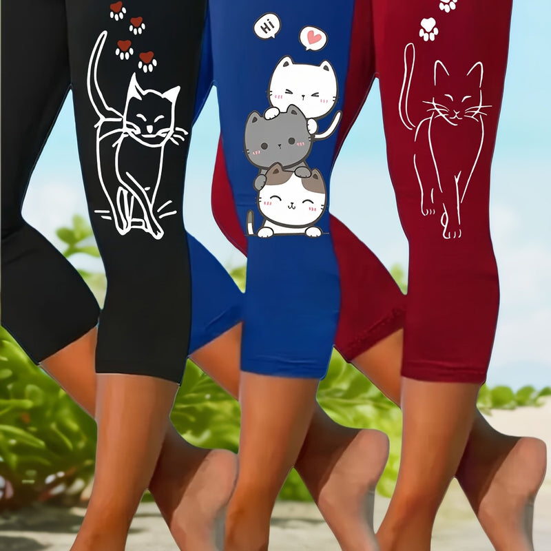 3-Pack Capri Leggings - High-Stretch Floral Print Lightweight Breathable.