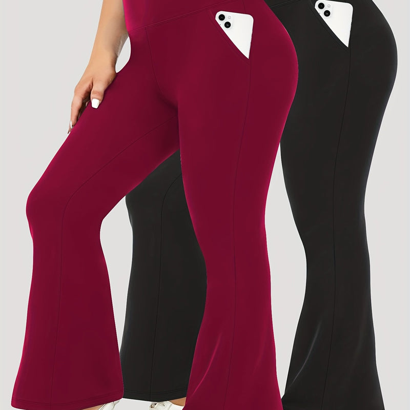 Women’s 2-Pack - Plus Size High-Waisted Flare Pants with Slant Pockets.