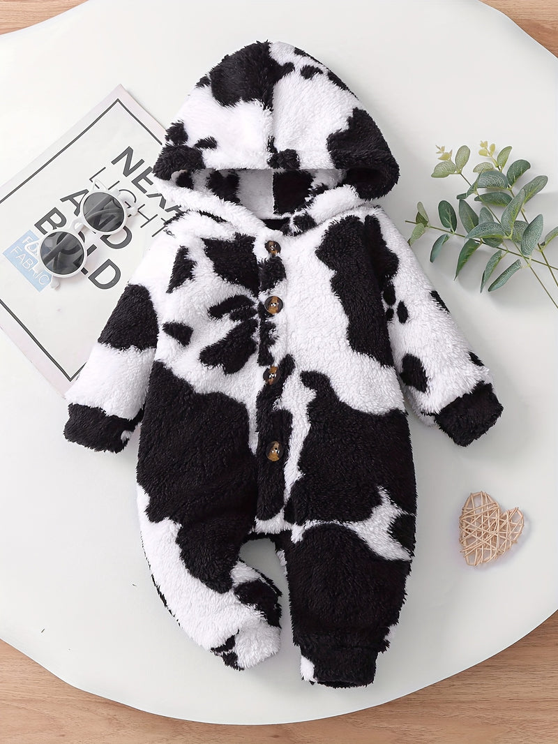 2pcs Boys Winter Warm Plush Hooded Jumpsuit & Snowsuit Set.