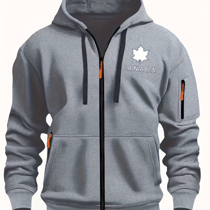 Men's Hoodie. Solid Color Long Sleeve Open Front Hooded Sweatshirt Jacket.