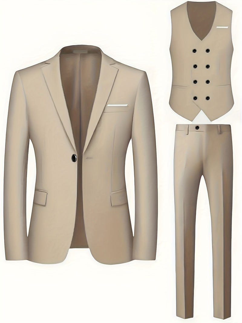 Men's 3pcs Suit Set, Including a Blazer, Vest, And Trousers.