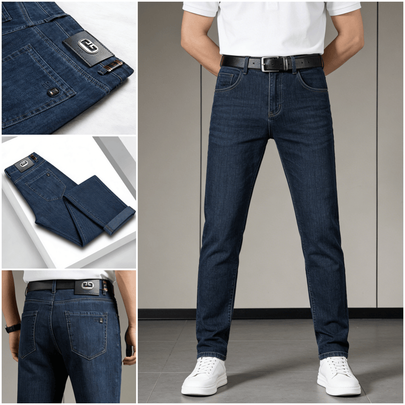 Men's Elastic Straight-Leg Jeans, New Heavy-Duty Denim Fabric.