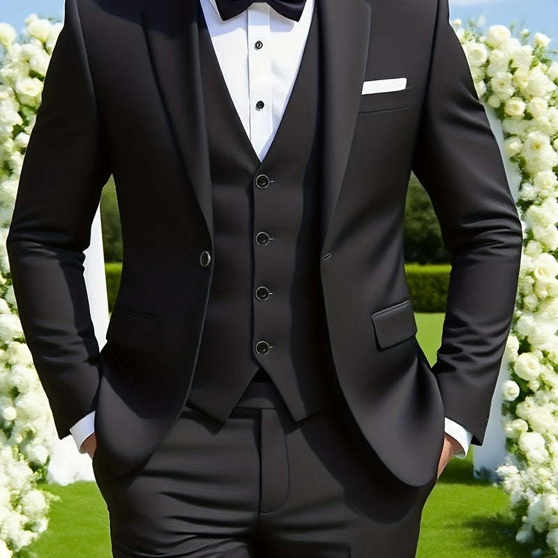 3pcs Men's Suit Set, All-Season Business Wedding Party, Suit Jacket,