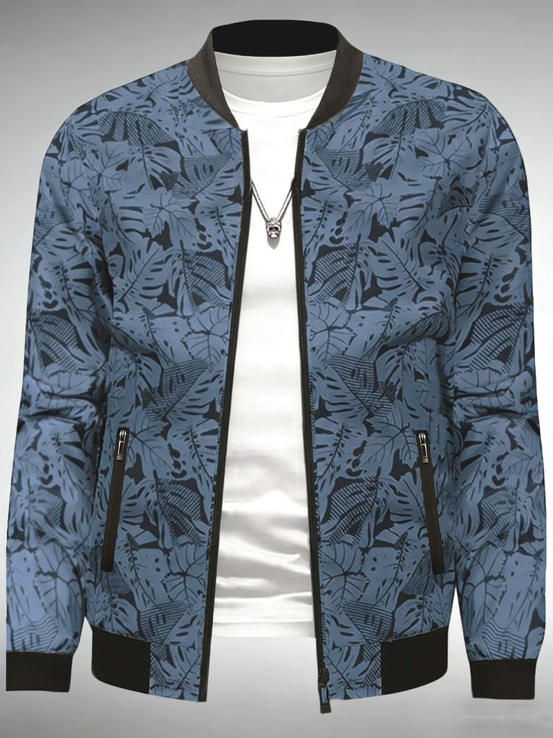 Men'S Fashion Print Casual Sports Jacket with Baseball Collar, Long Sleeve.