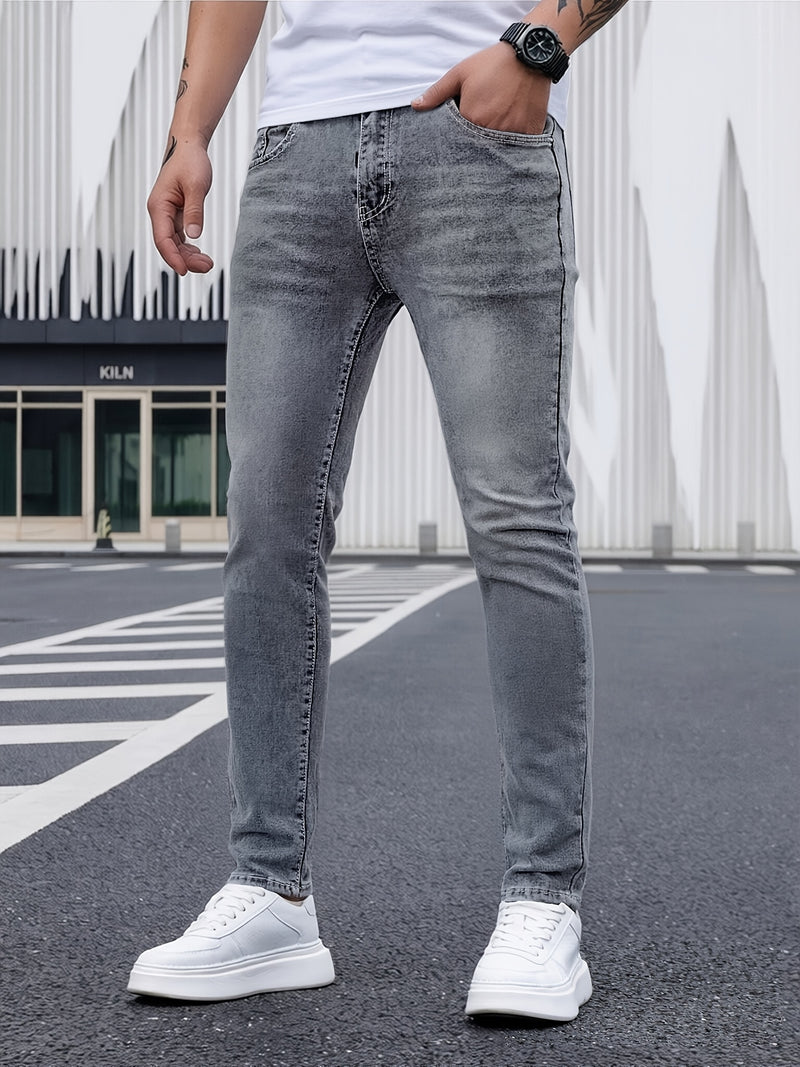 Men's Casual Washed Denim Jeans, Straight-leg pants.