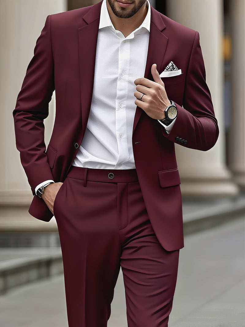 Men's 2pcs Suit Set, Blazer + Trousers, Stylish and Elegant Attire.