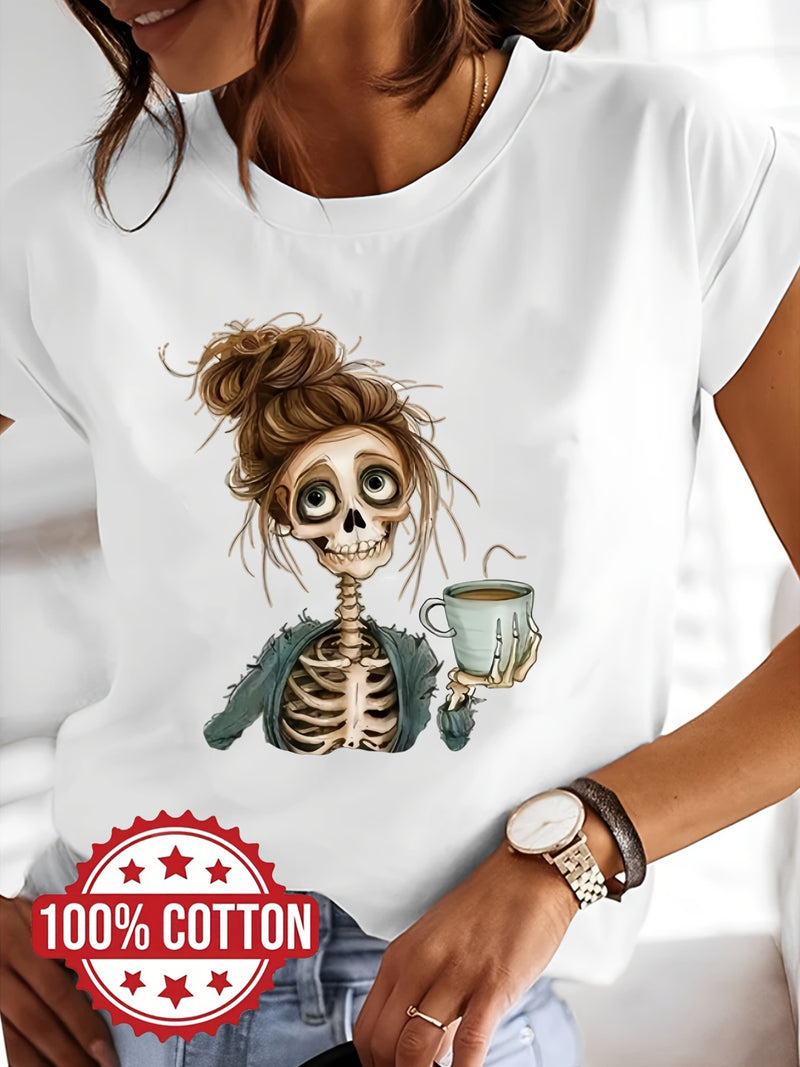 Women’s Artistic Patterned Print, Elegant Round Neck Short-Sleeve.