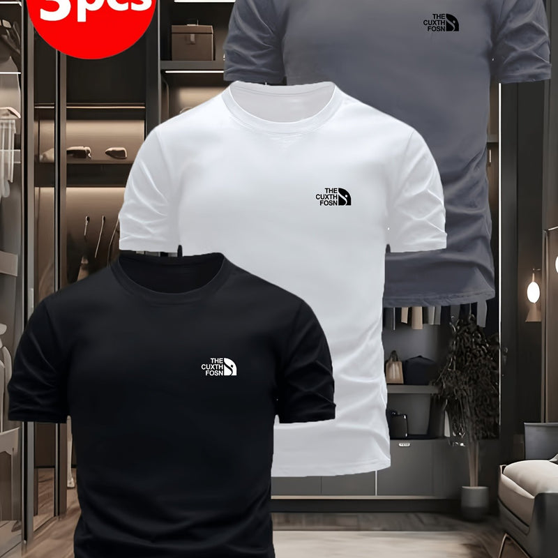 3pcs Men's Printed T-Shirts - Soft, Breathable Polyester Crew Neck Tees.