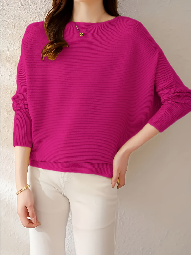 Women's Loose Batwing Sleeve Sweater, Casual Elegant Long Sleeve Top.