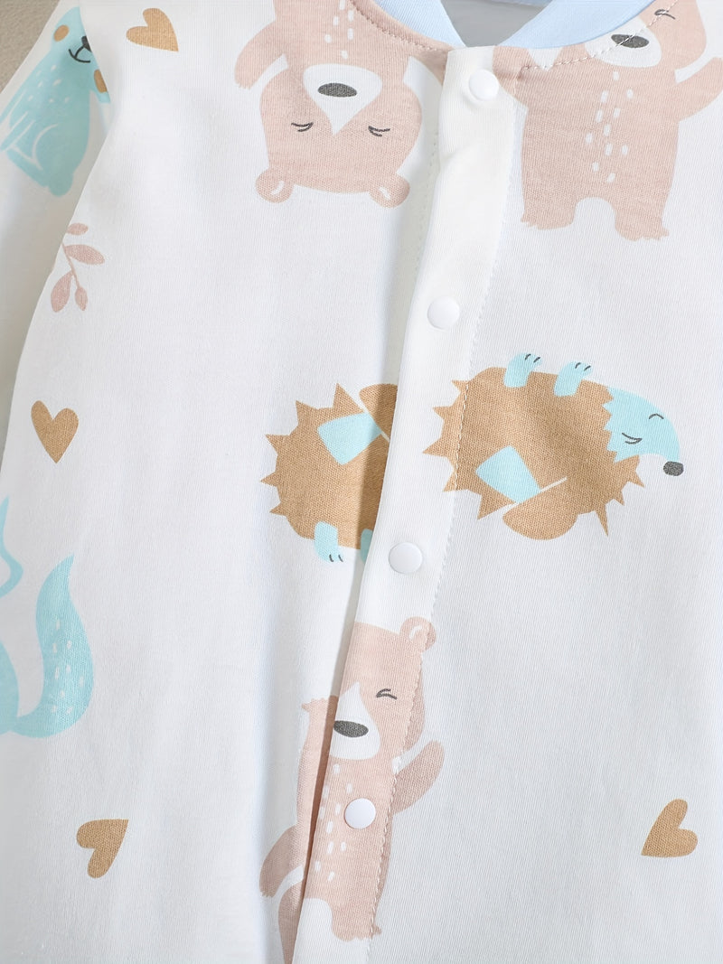 1pc Long Sleeve Knitted Bodysuit with Full Print.