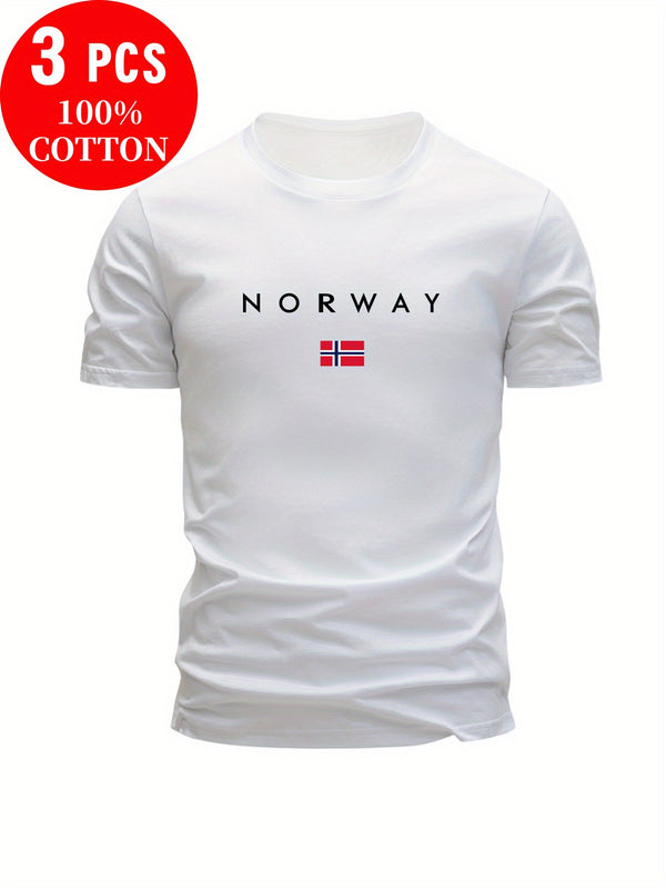 Set of 3 T-Shirts, Casual Summer Tops, Round Neck, Fitted for Men.