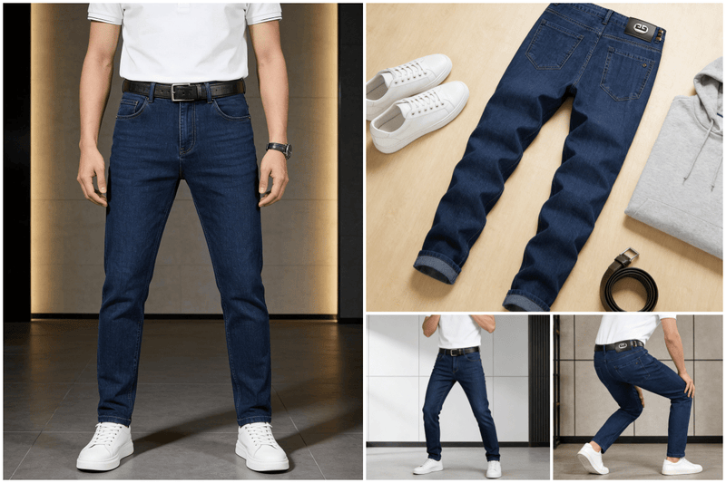 Men's Elastic Straight-Leg Jeans, New Heavy-Duty Denim Fabric.