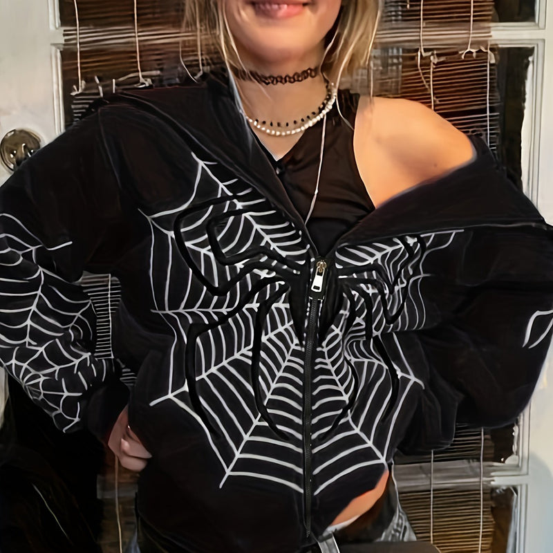 2026 Spring Spider Web Zipper Hoodie Women'S Casual Trendy.