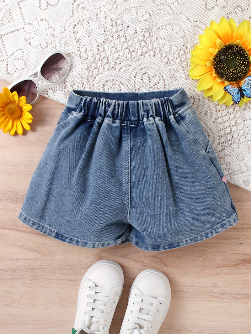 Girls' Denim Print Shorts, Versatile And Stylish.