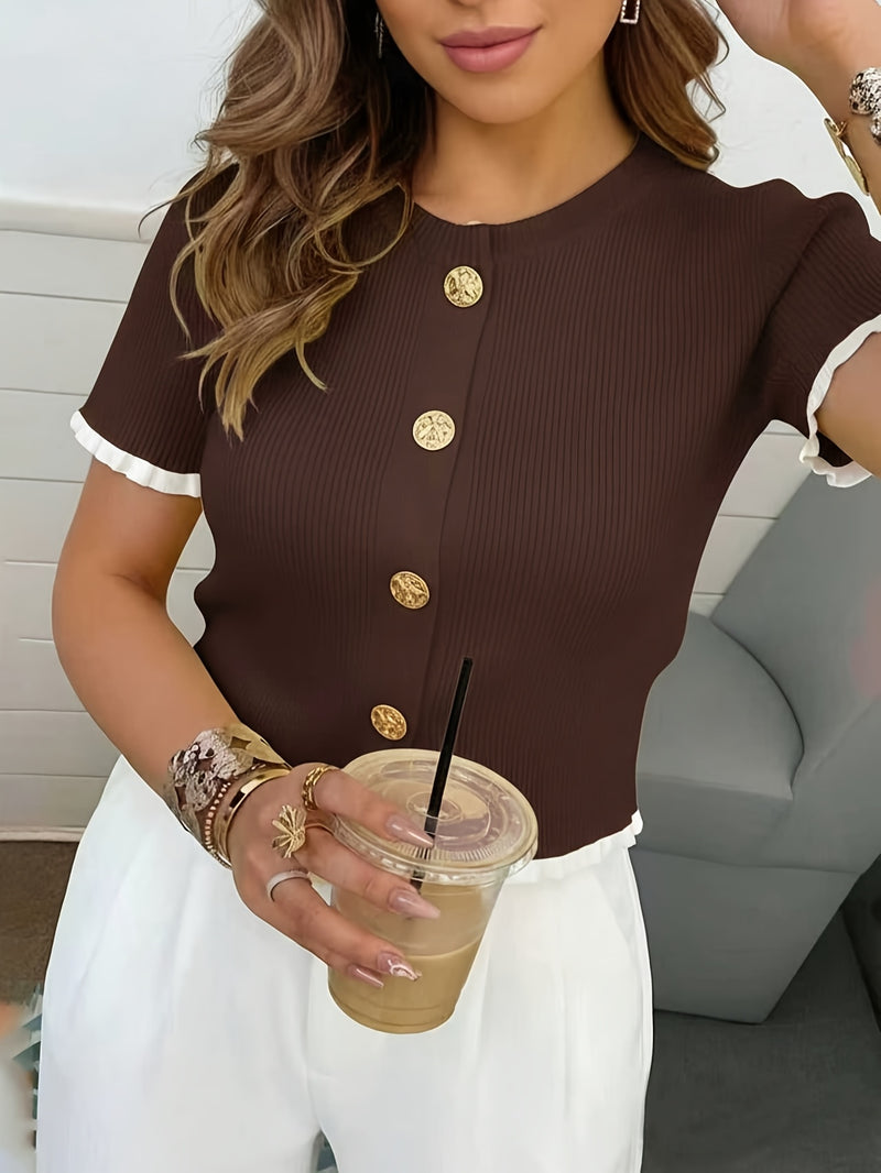 Women's Summer Button Ear Design Edge Design.