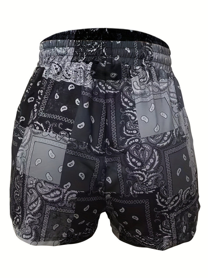 Boho Paisley Print Drawstring Shorts, Casual Shorts For Spring & Summer.