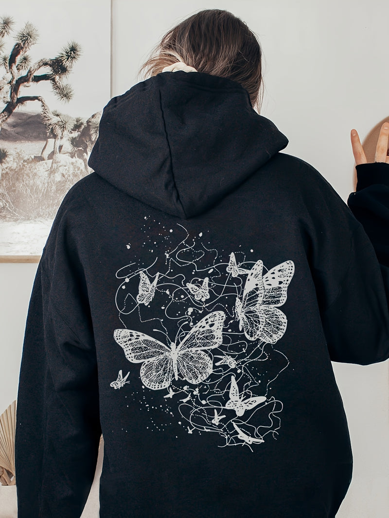 Women's Stylish Casual Creative Butterfly Print Hoodie.