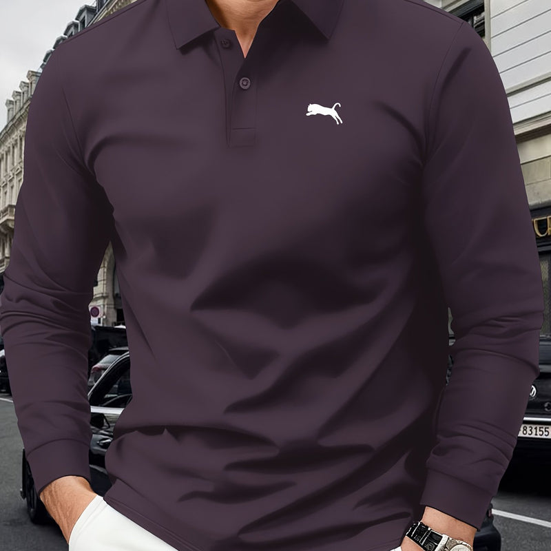 Men's Outdoor Golf and Equestrian Lapel Polo Shirt, Long Sleeve.