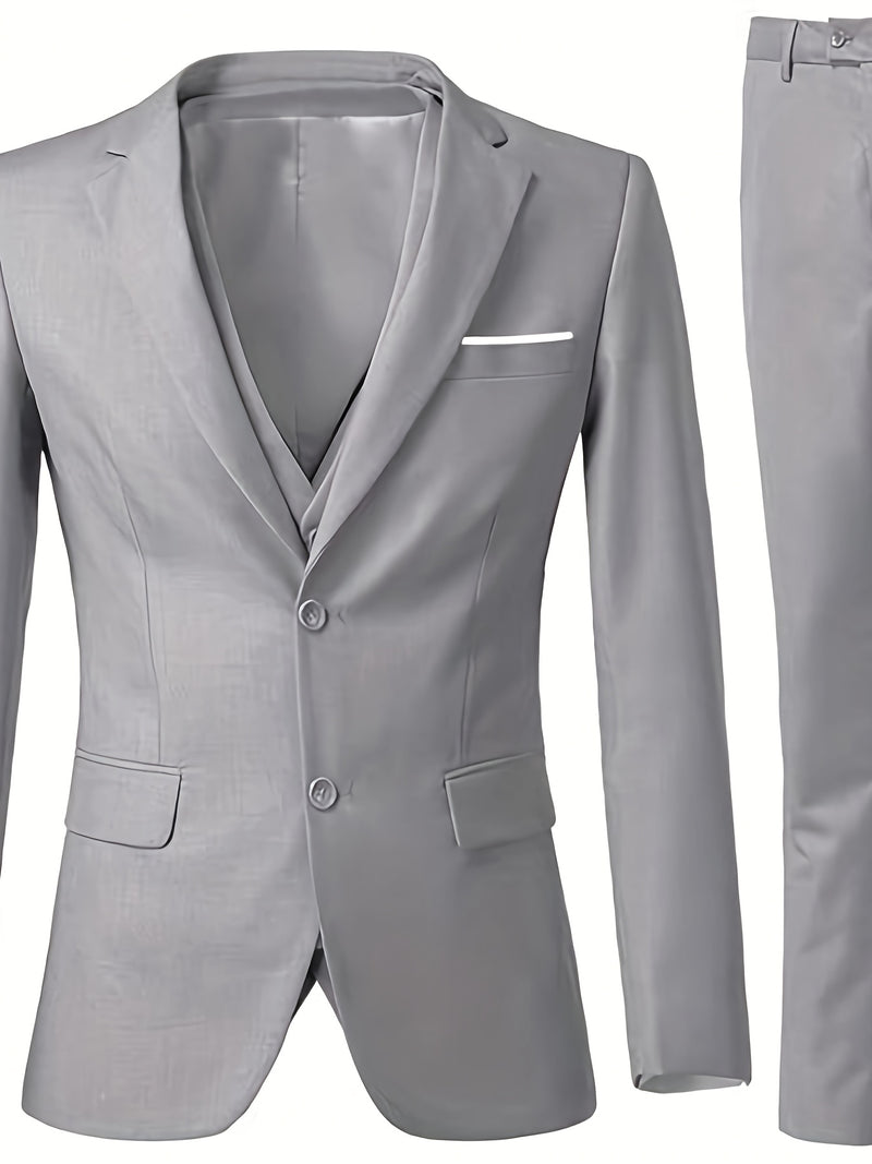 Men's 3pcs Suit Set, Jacket + Vest + Trousers, Fashionable and High-Quality.