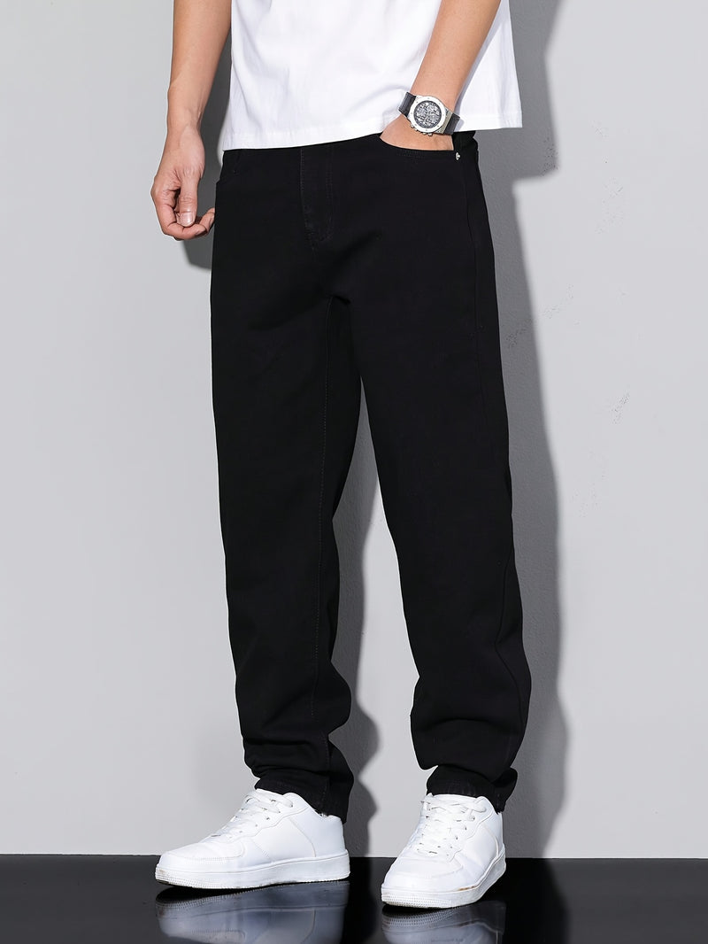 Men's Straight-Leg Casual Jeans, Stretchable Elastic Denim Trousers.