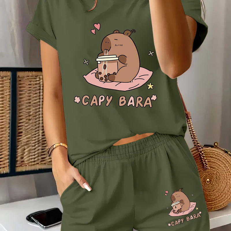 Women's Casual Graphic Print T-Shirt and Shorts.