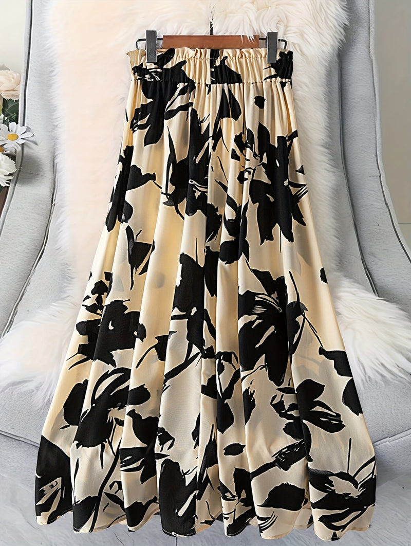 A High-Waisted Skirt with a Floral Pattern for Women.