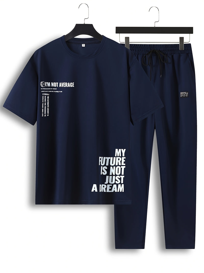 Men's 2pcs Summer Set Casual T-Shirt and Pants Outfit.