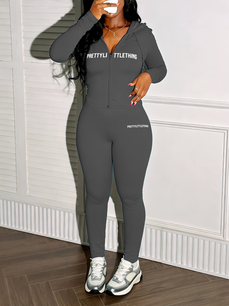 Women's Casual Stylish Zip-Up Hoodie with Long Sleeves And Letter Print.