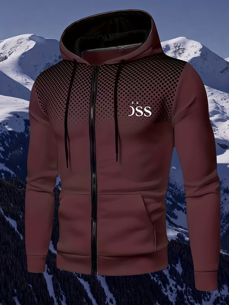 Men's Autumn Print Zip-Up Hooded Sweatshirt.