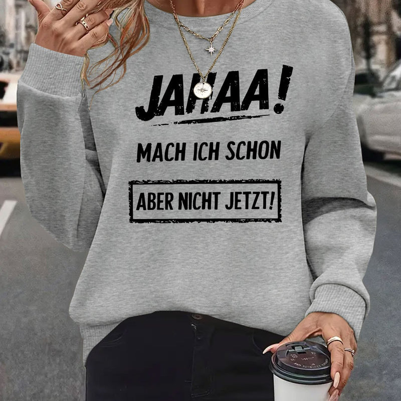 Plus Size, Women's Oversized German Text Print Sweatshirt.