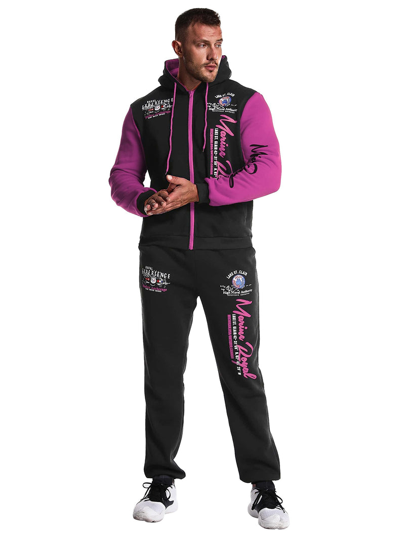 Men's Hiphop Outfit, Letter Print Long Sleeve Full-Zip Casual Jacket And Loose Jogger Pants.