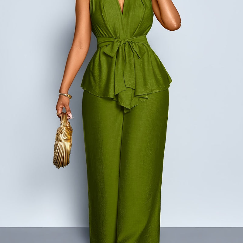 Women's Elegant Sleeveless Top + Wide-leg Pants Two-piece Set.