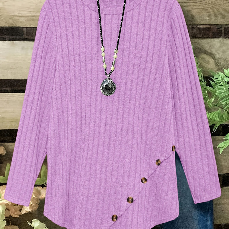 Women's Plus Size Lightweight Ribbed Long Sleeve T-Shirt.
