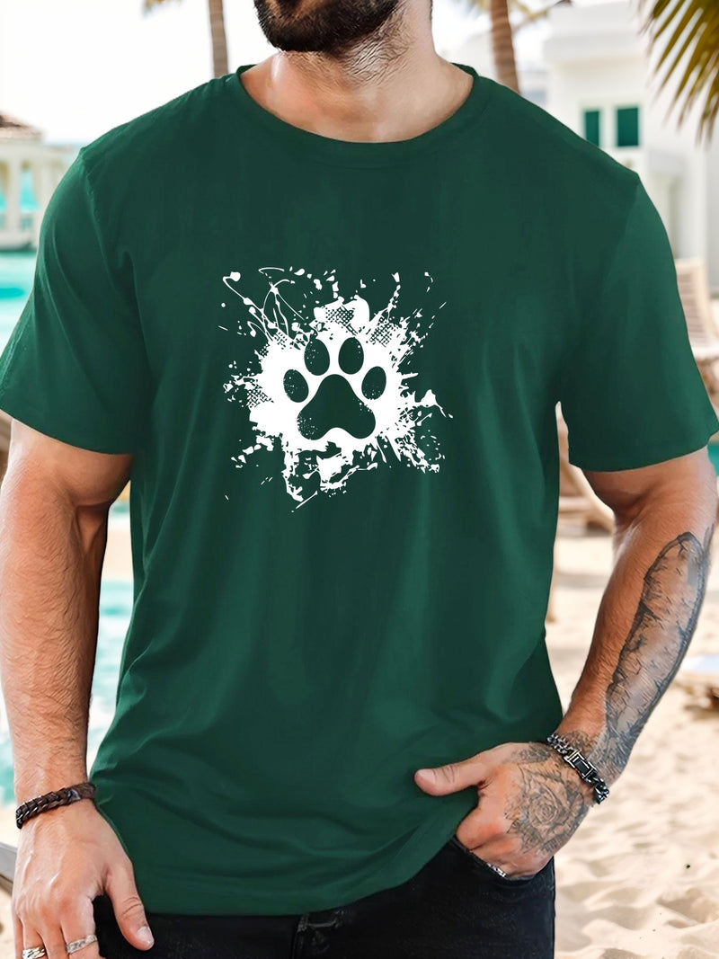 Men'S Casual Summer T-Shirt with Paw Print Design.