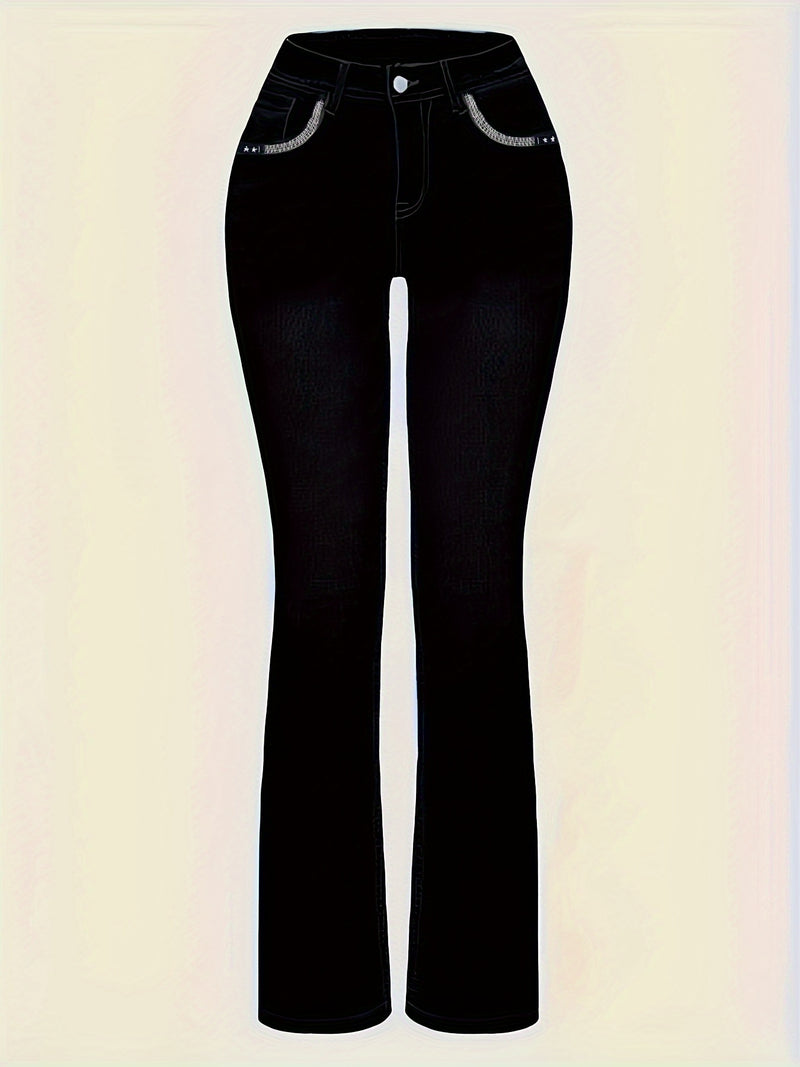 Women's Stretch Jeans, Fashionable Versatile Embroidered Flare Jeans.
