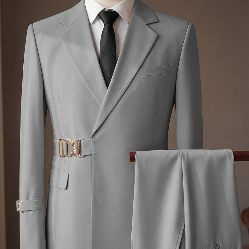 Men's 2pcs Suit Slim Fit Solid Jacket and Pants Set.