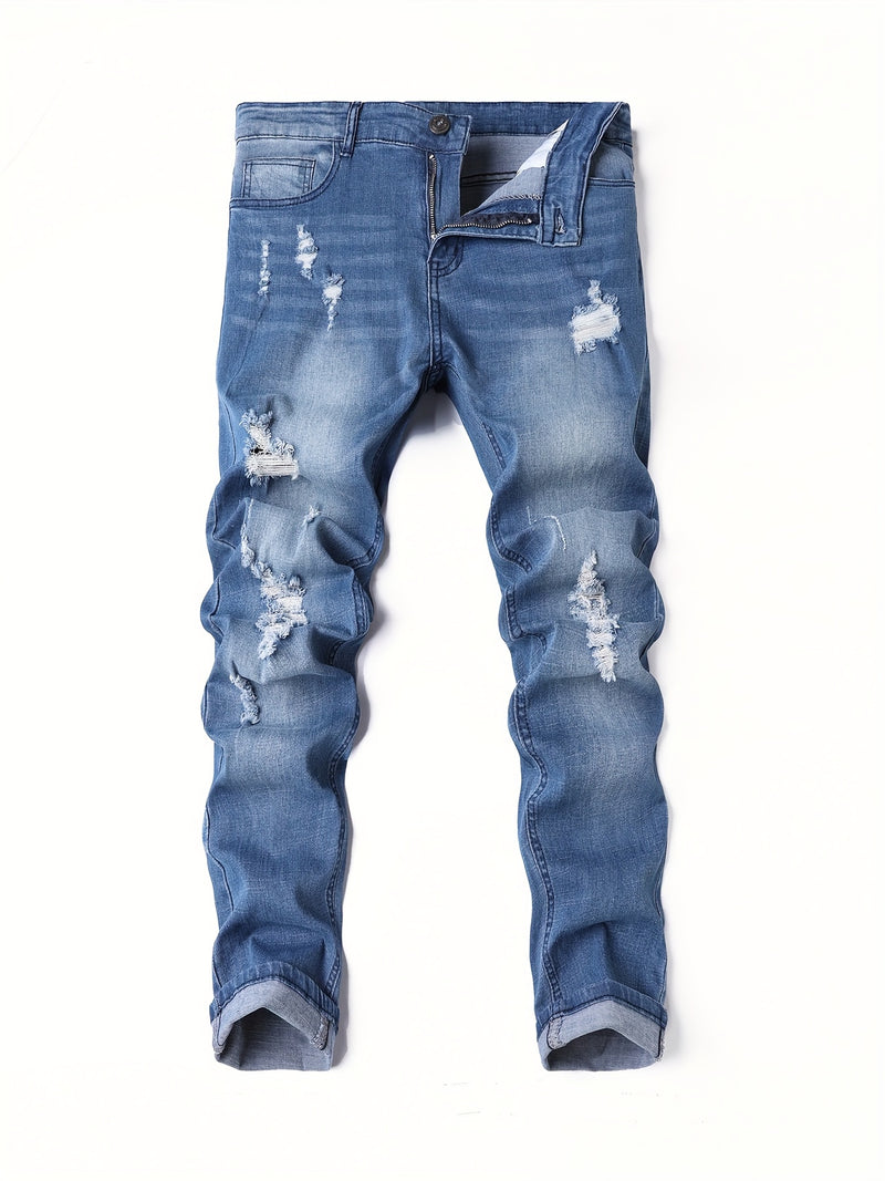 Men's Skinny Jeans with Distressed Knee holes.