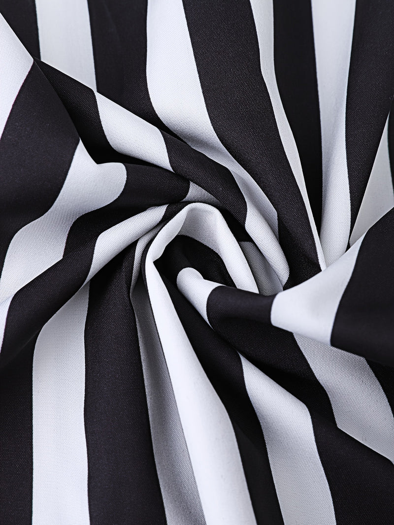 2pcs Women’s Elegant Black Tie-Up Camisole And Black And White Striped Wide-Leg Pants.