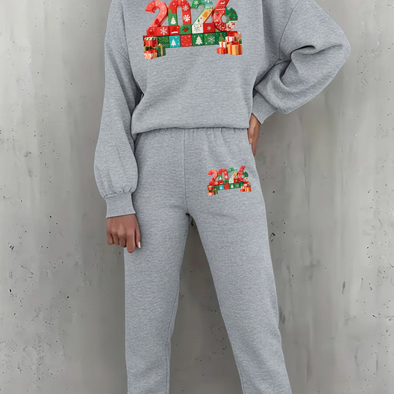 Women's Pullover Round Neck Sweatshirt And Tapered Pants Two-Piece Set.