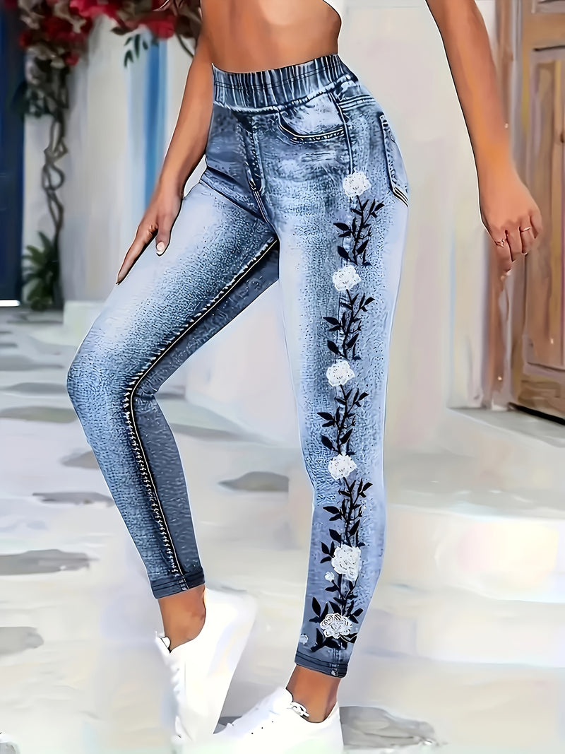 Women’s Directional Style Imitation Faux Denim Leggings.