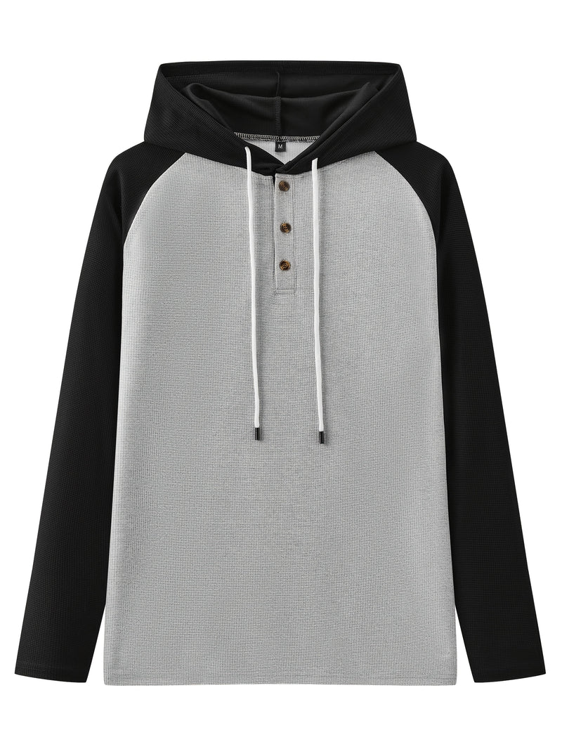 Men's Waffle 2pcs Hooded Sweatshirt Set Top Color Block.