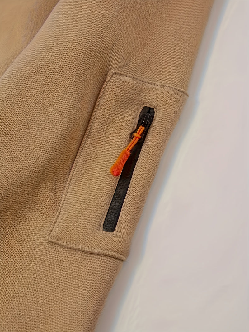 Men's Hoodie. Solid Color Long Sleeve Open Front Hooded Sweatshirt Jacket.