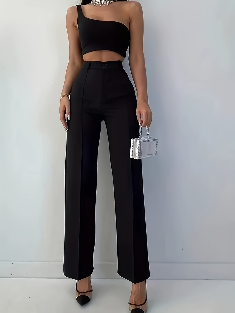 Women's Elegant Black Straight-Leg Trousers.