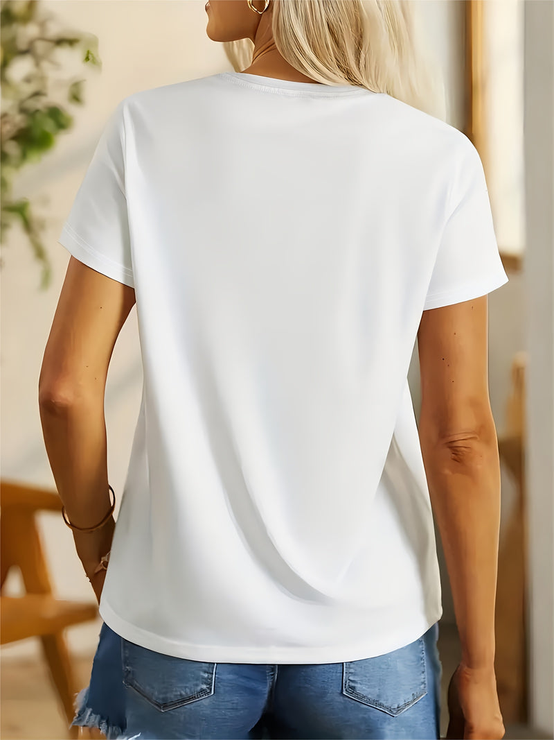 A Short-Sleeved Shirt Featuring a Casual Duck Wine Chocolate Design, Perfect for Women.