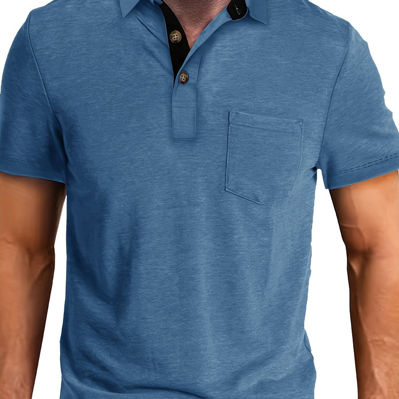 Men's Plaid Collar Pocket T-shirt.