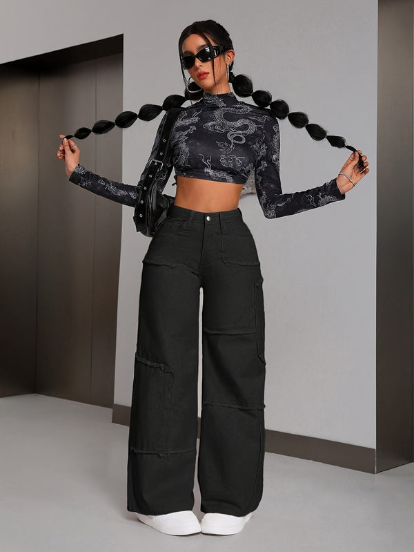 Women's Plus Size High-Waisted Wide Leg Jeans.