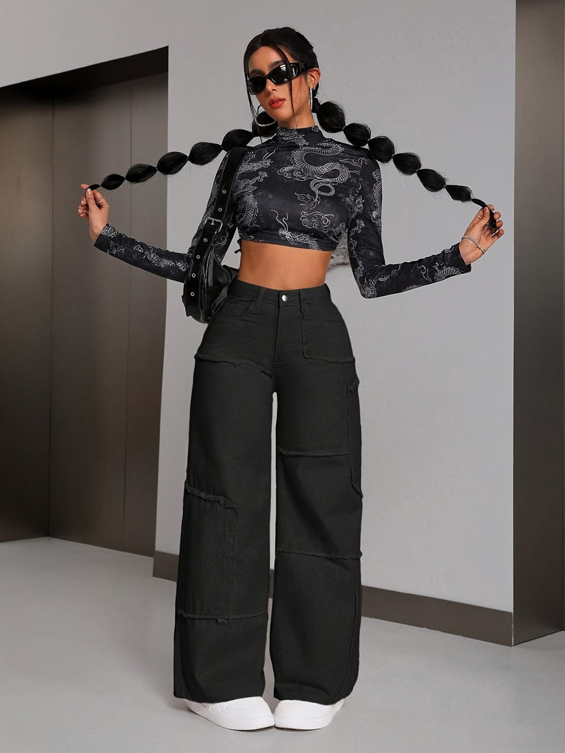 Women's Plus Size High-Waisted Wide Leg Jeans.
