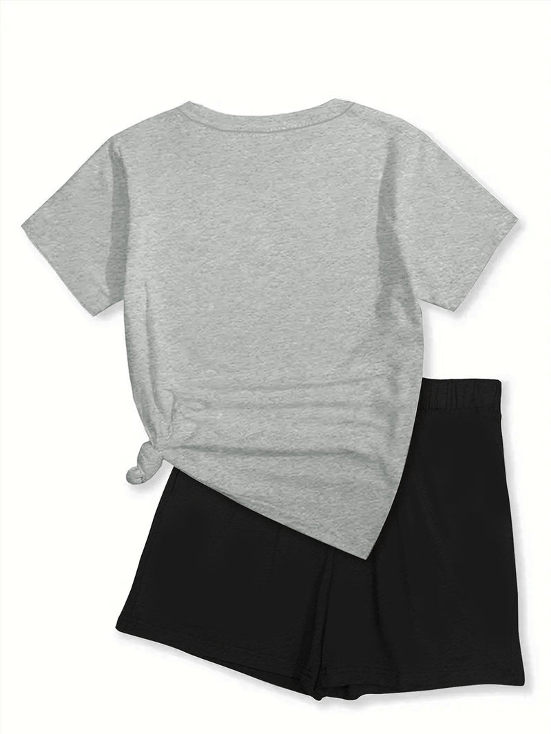 2pcs Women's Y2K Elegant V-Neck Short-Sleeve Blouse & Matching Shorts.