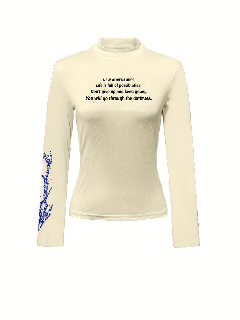 Women'S Elegant Butterfly & Lightning Print High Neck Long Sleeve.