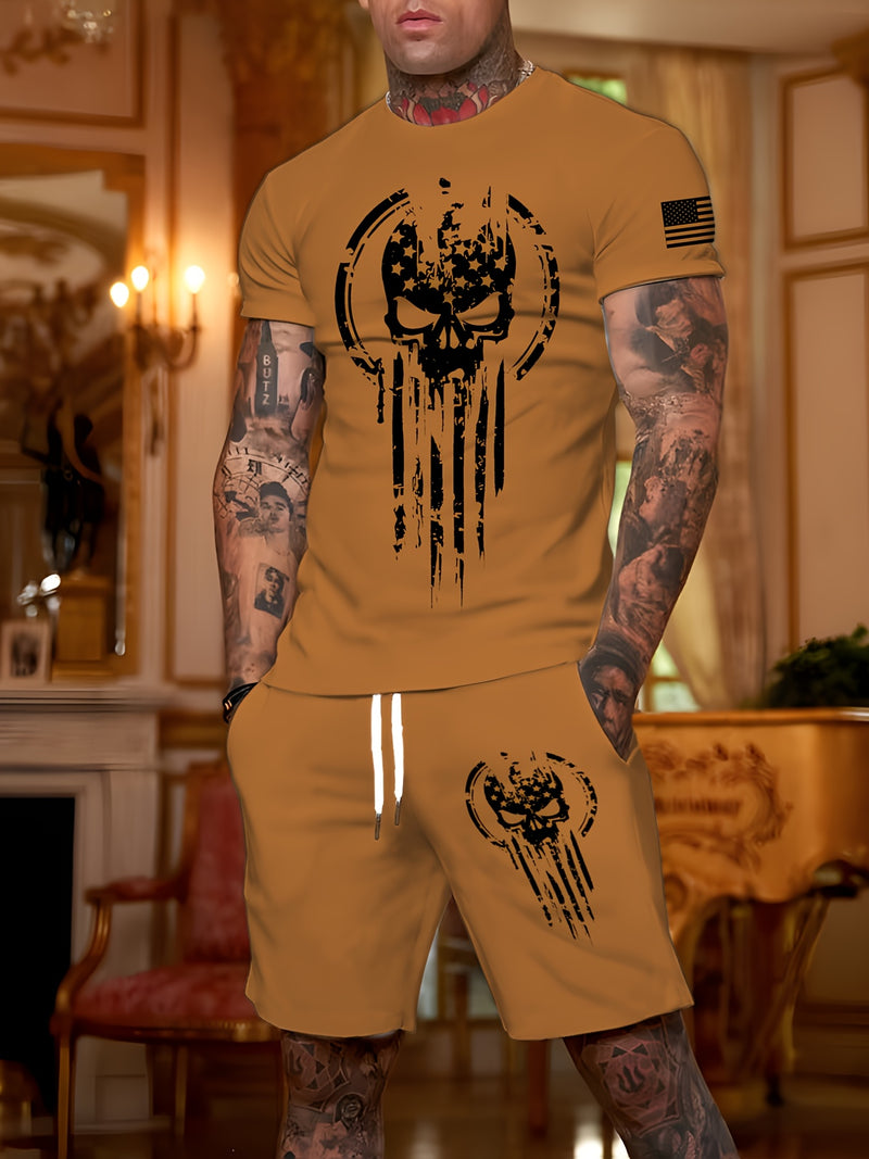 2pcs Men's Casual Fashion Set, Round Neck Short Sleeve T-Shirt.